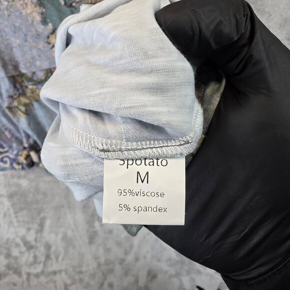 3Potato Dress Womens Medium Green Blue Abstract Floral Print Tunic Pockets Boho - Picture 12 of 14